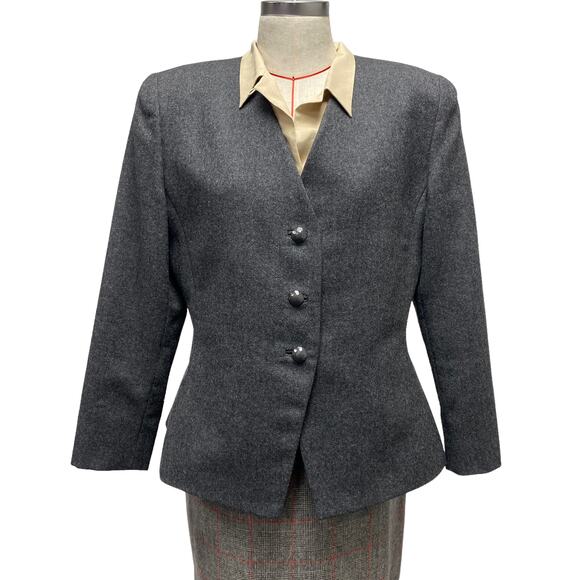 Vintage Lilli Ann I Magnin Womens Grey 3 Button Tailored Blazer - Picture 2 of 11